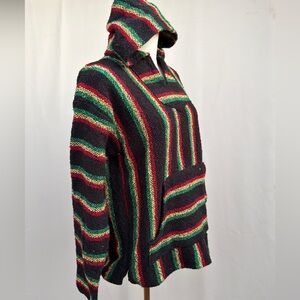Vintage 90s Franks Textiles Baja Hoodie Handmade Mexican Striped Hippie 420 surf